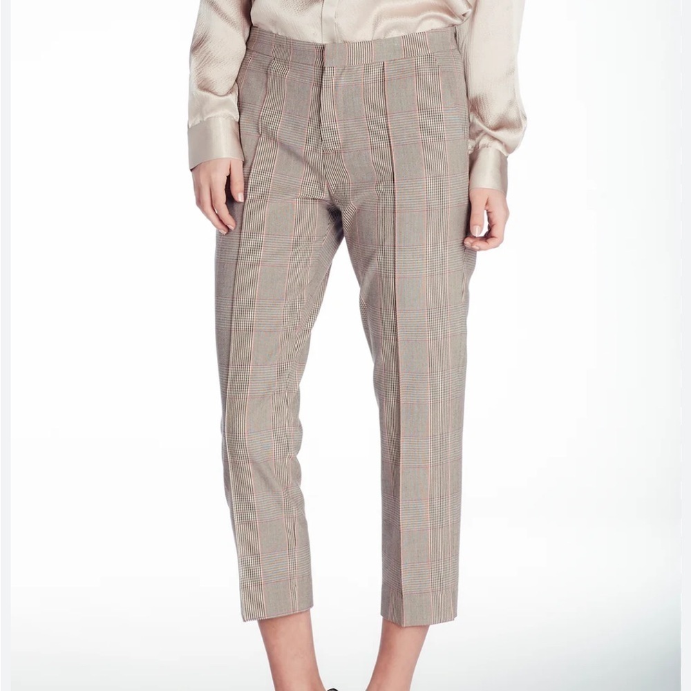 Brochu Walker Gwinn Pants Petra Plaid Pockets Cropped Black Cream Career Sz XS